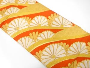 アンティーク　変わり青海波に菊模様織り出し袋帯（材料）